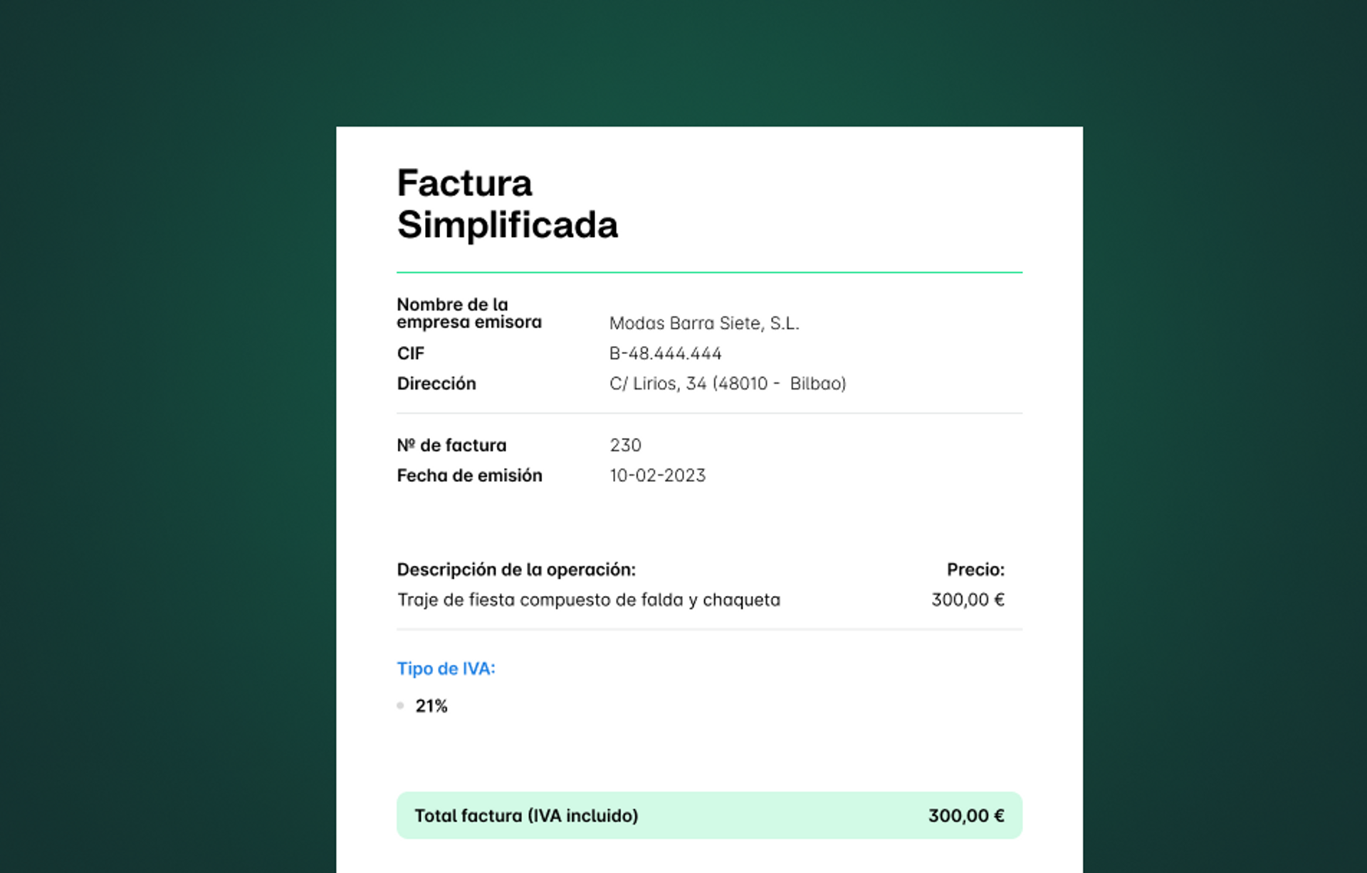 Factura simplificada ejemplo dos